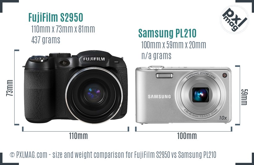 FujiFilm S2950 vs Samsung PL210 size comparison