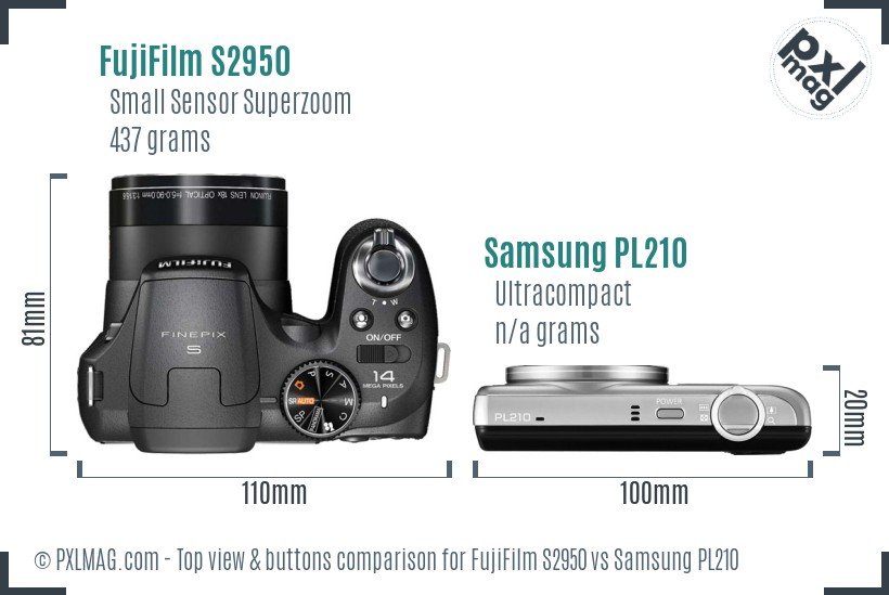 FujiFilm S2950 vs Samsung PL210 top view buttons comparison