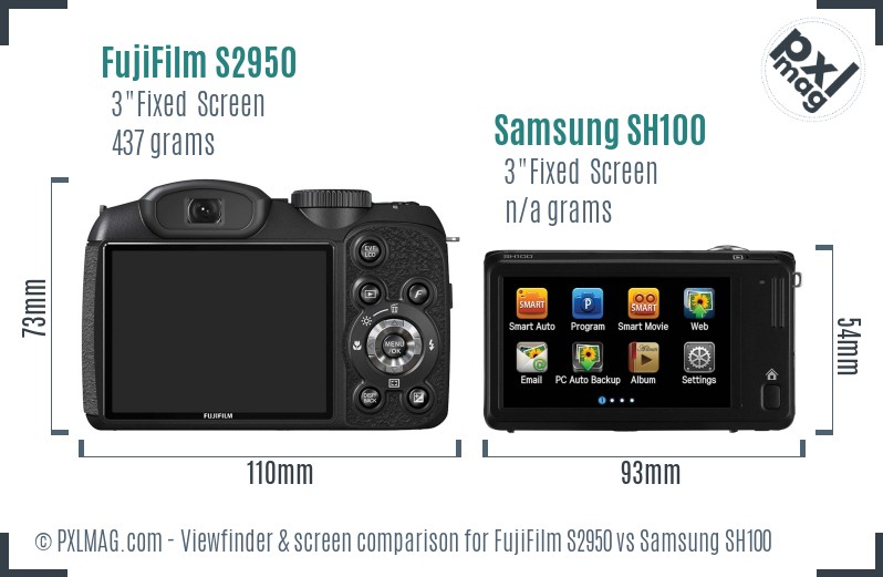 FujiFilm S2950 vs Samsung SH100 Screen and Viewfinder comparison