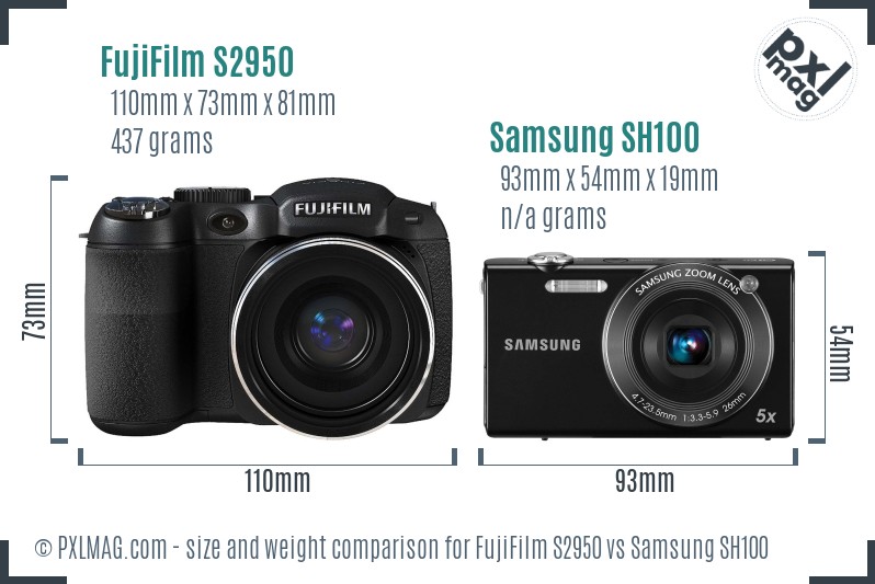 FujiFilm S2950 vs Samsung SH100 size comparison FujiFilm S2950 vs Samsung SH100 size comparison
