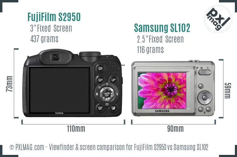 FujiFilm S2950 vs Samsung SL102 Screen and Viewfinder comparison