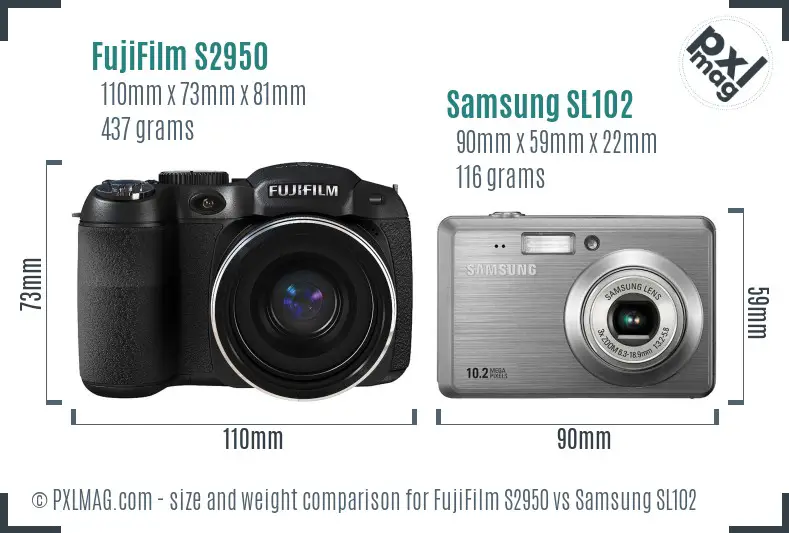 FujiFilm S2950 vs Samsung SL102 size comparison