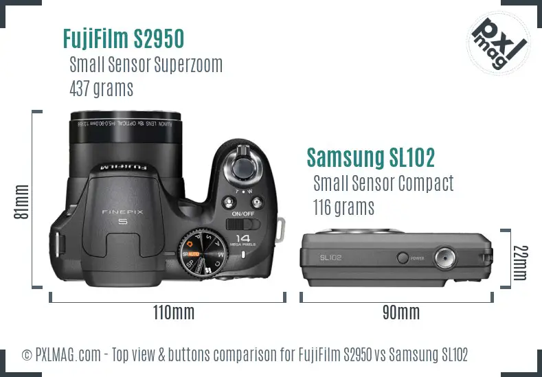 FujiFilm S2950 vs Samsung SL102 top view buttons comparison