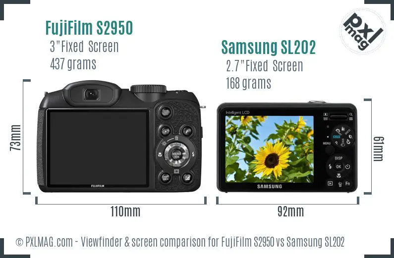 FujiFilm S2950 vs Samsung SL202 Screen and Viewfinder comparison