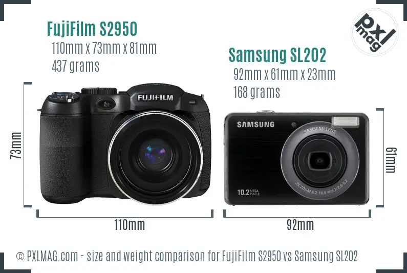 FujiFilm S2950 vs Samsung SL202 size comparison