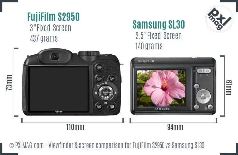 FujiFilm S2950 vs Samsung SL30 Screen and Viewfinder comparison