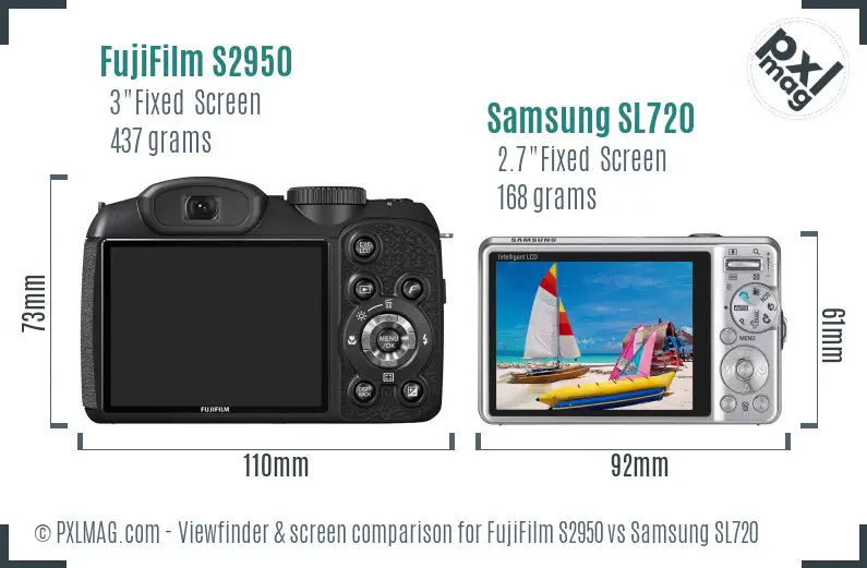 FujiFilm S2950 vs Samsung SL720 Screen and Viewfinder comparison