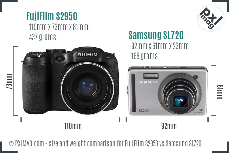 FujiFilm S2950 vs Samsung SL720 size comparison