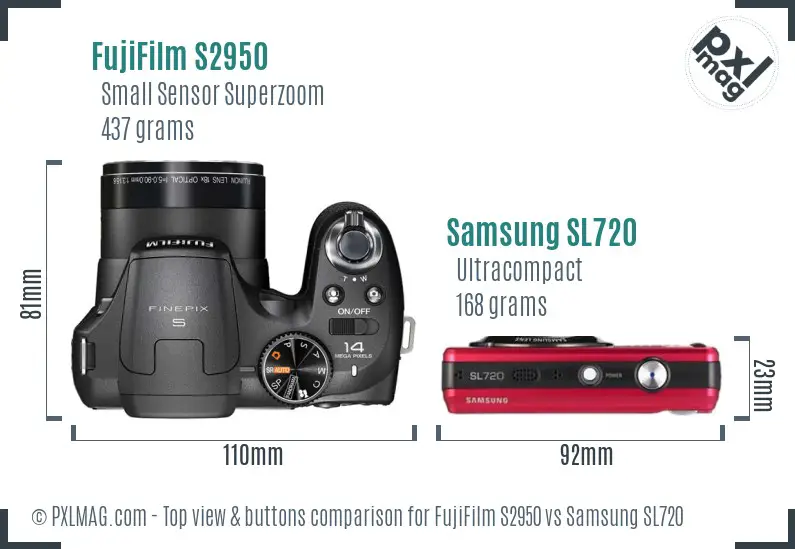 FujiFilm S2950 vs Samsung SL720 top view buttons comparison