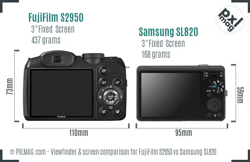 FujiFilm S2950 vs Samsung SL820 Screen and Viewfinder comparison