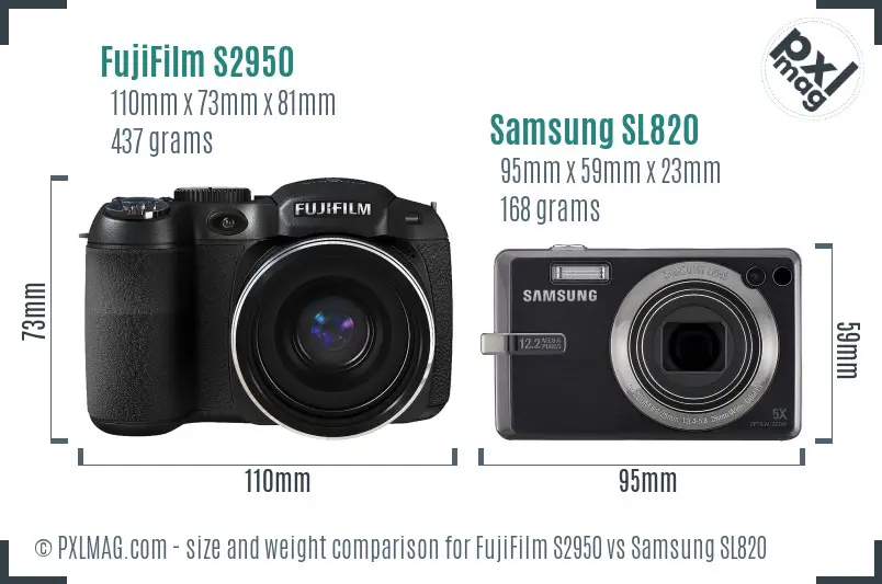 FujiFilm S2950 vs Samsung SL820 size comparison