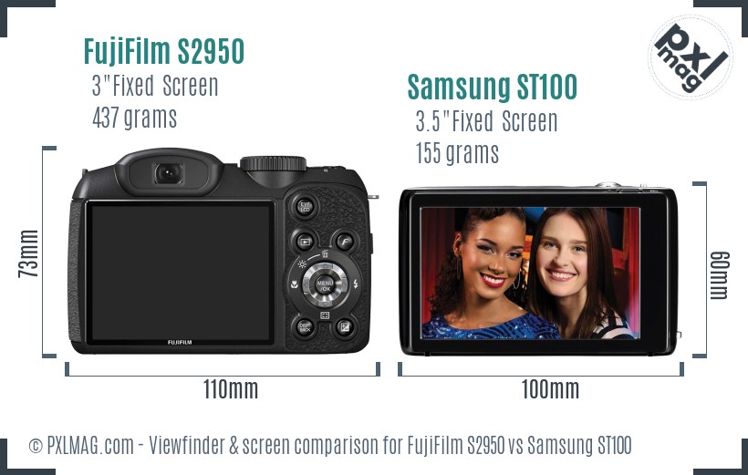 FujiFilm S2950 vs Samsung ST100 Screen and Viewfinder comparison