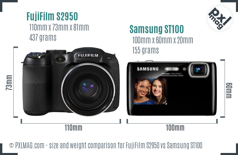 FujiFilm S2950 vs Samsung ST100 size comparison