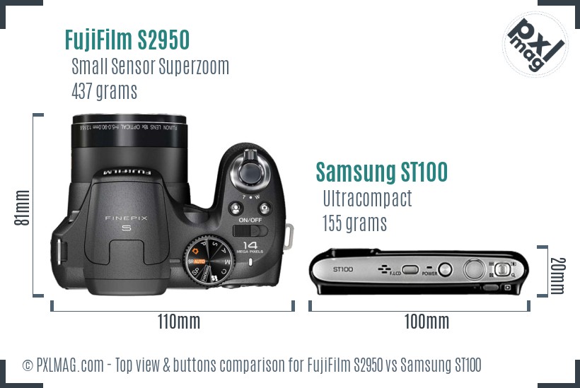 FujiFilm S2950 vs Samsung ST100 top view buttons comparison
