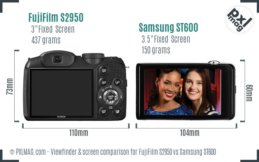 FujiFilm S2950 vs Samsung ST600 Screen and Viewfinder comparison