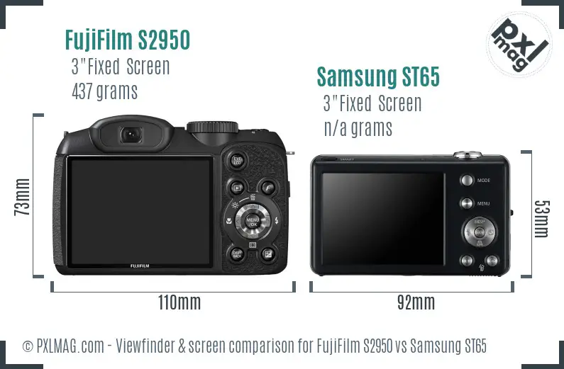 FujiFilm S2950 vs Samsung ST65 Screen and Viewfinder comparison
