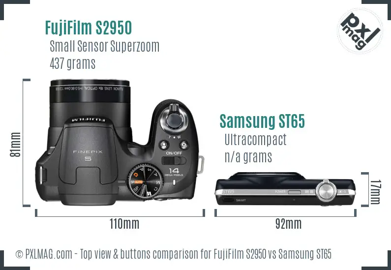 FujiFilm S2950 vs Samsung ST65 top view buttons comparison