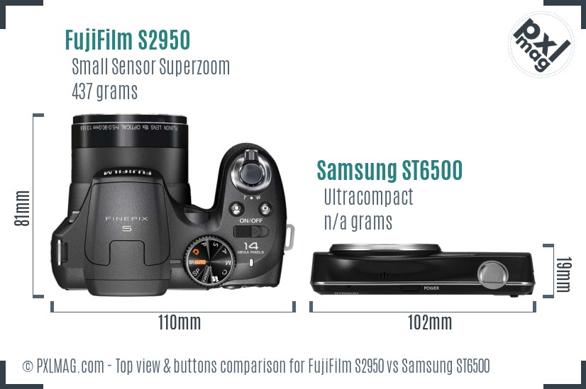 FujiFilm S2950 vs Samsung ST6500 top view buttons comparison
