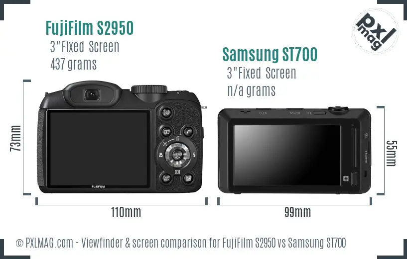 FujiFilm S2950 vs Samsung ST700 Screen and Viewfinder comparison
