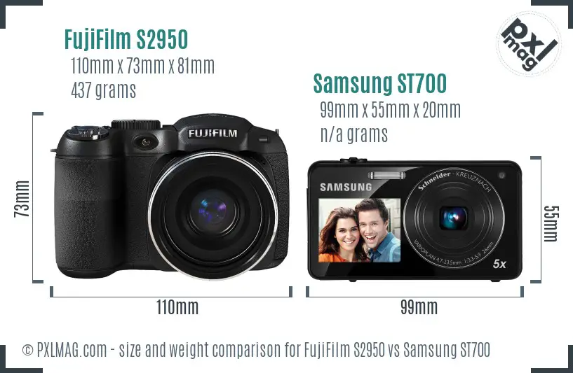FujiFilm S2950 vs Samsung ST700 size comparison