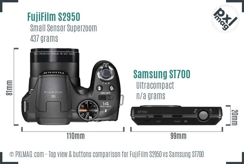 FujiFilm S2950 vs Samsung ST700 top view buttons comparison