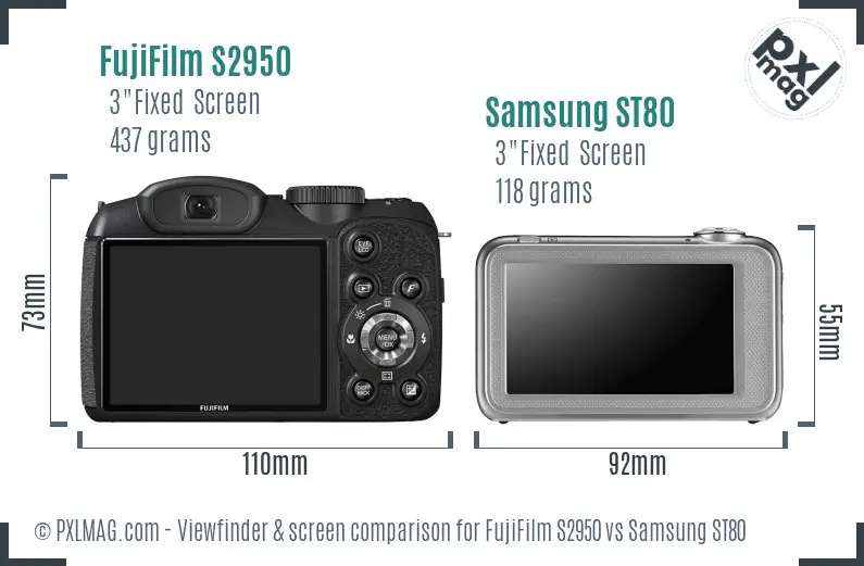 FujiFilm S2950 vs Samsung ST80 Screen and Viewfinder comparison