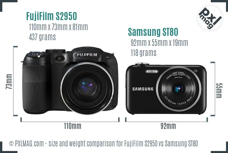 FujiFilm S2950 vs Samsung ST80 size comparison