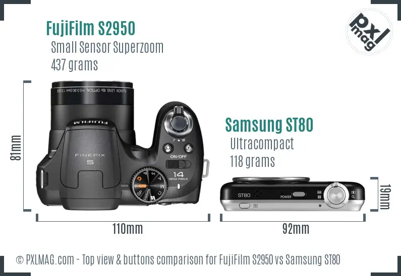 FujiFilm S2950 vs Samsung ST80 top view buttons comparison