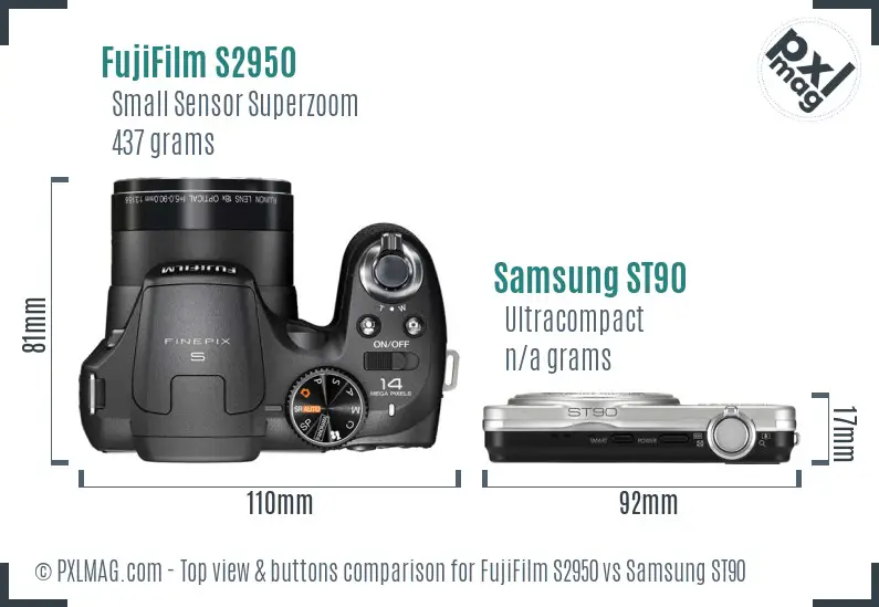 FujiFilm S2950 vs Samsung ST90 top view buttons comparison FujiFilm S2950 vs Samsung ST90 top view buttons comparison