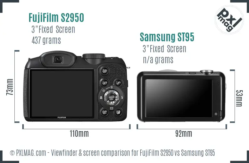 FujiFilm S2950 vs Samsung ST95 Screen and Viewfinder comparison