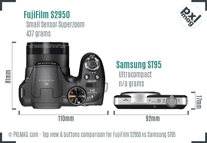 FujiFilm S2950 vs Samsung ST95 top view buttons comparison