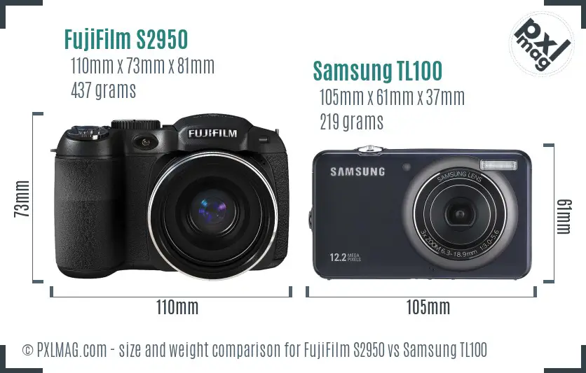 FujiFilm S2950 vs Samsung TL100 size comparison