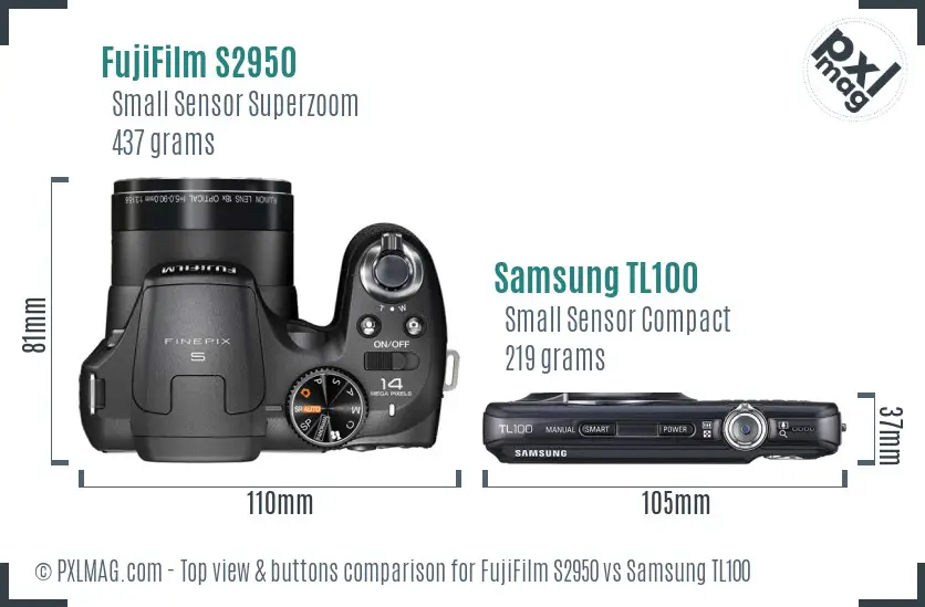 FujiFilm S2950 vs Samsung TL100 top view buttons comparison