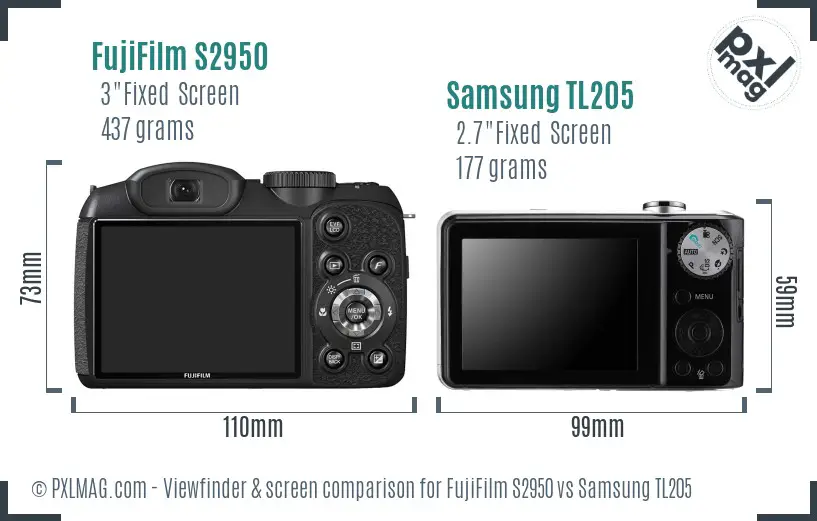 FujiFilm S2950 vs Samsung TL205 Screen and Viewfinder comparison