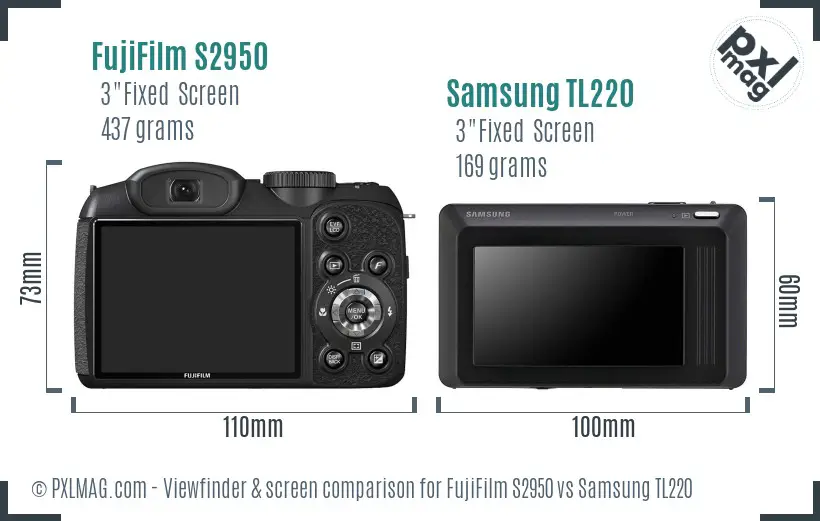 FujiFilm S2950 vs Samsung TL220 Screen and Viewfinder comparison