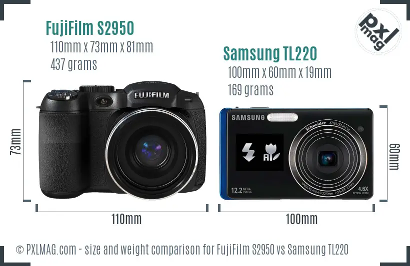FujiFilm S2950 vs Samsung TL220 size comparison