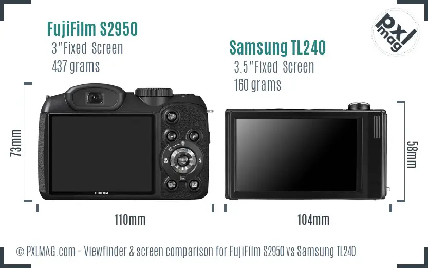 FujiFilm S2950 vs Samsung TL240 Screen and Viewfinder comparison