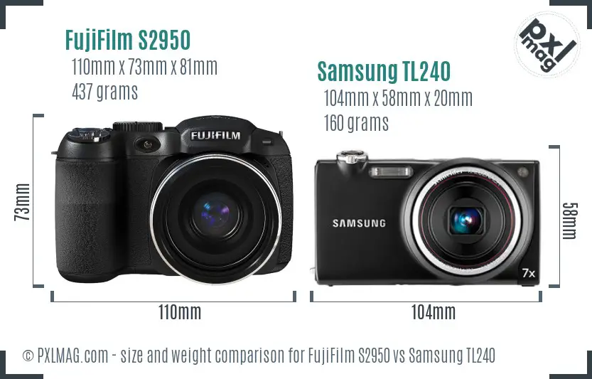 FujiFilm S2950 vs Samsung TL240 size comparison