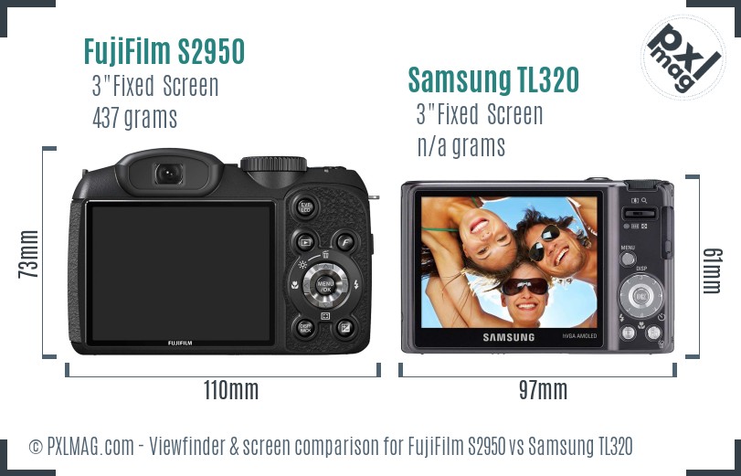 FujiFilm S2950 vs Samsung TL320 Screen and Viewfinder comparison