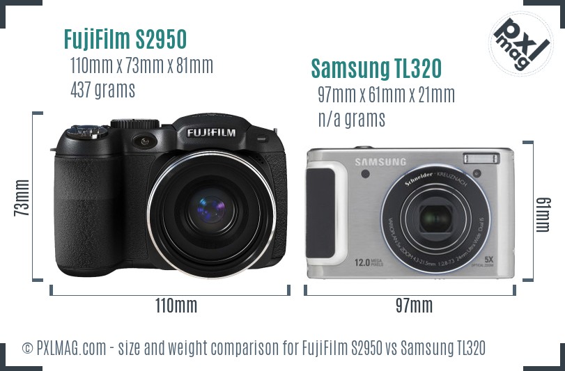 FujiFilm S2950 vs Samsung TL320 size comparison FujiFilm S2950 vs Samsung TL320 size comparison