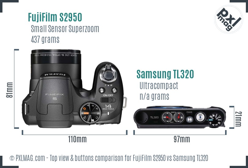 FujiFilm S2950 vs Samsung TL320 top view buttons comparison