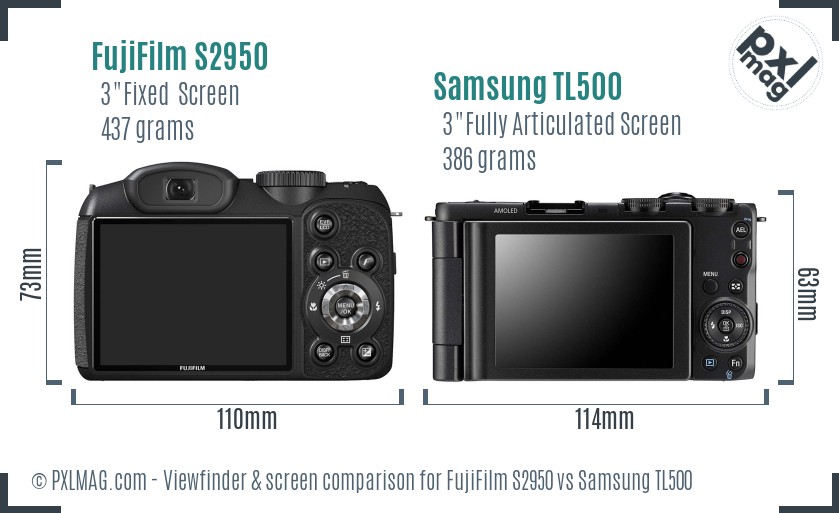 FujiFilm S2950 vs Samsung TL500 Screen and Viewfinder comparison