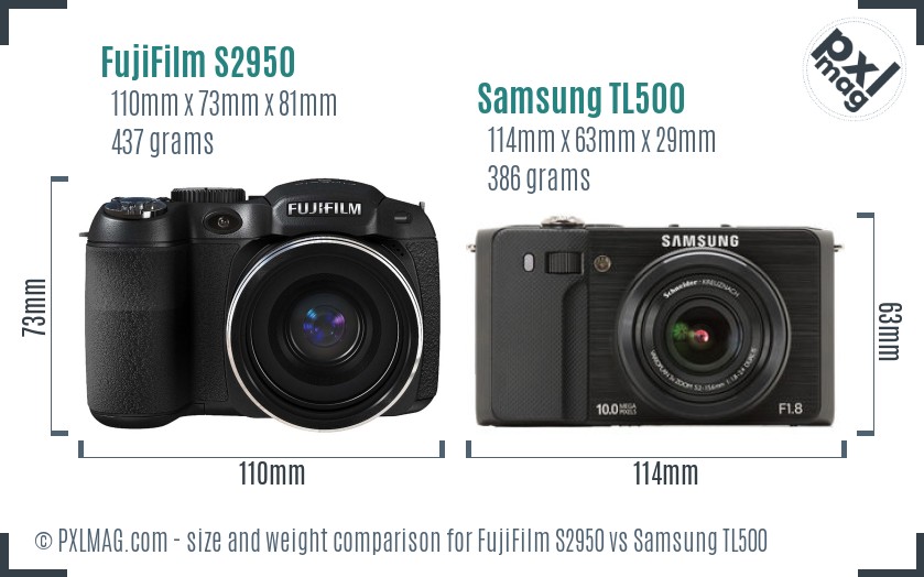 FujiFilm S2950 vs Samsung TL500 size comparison