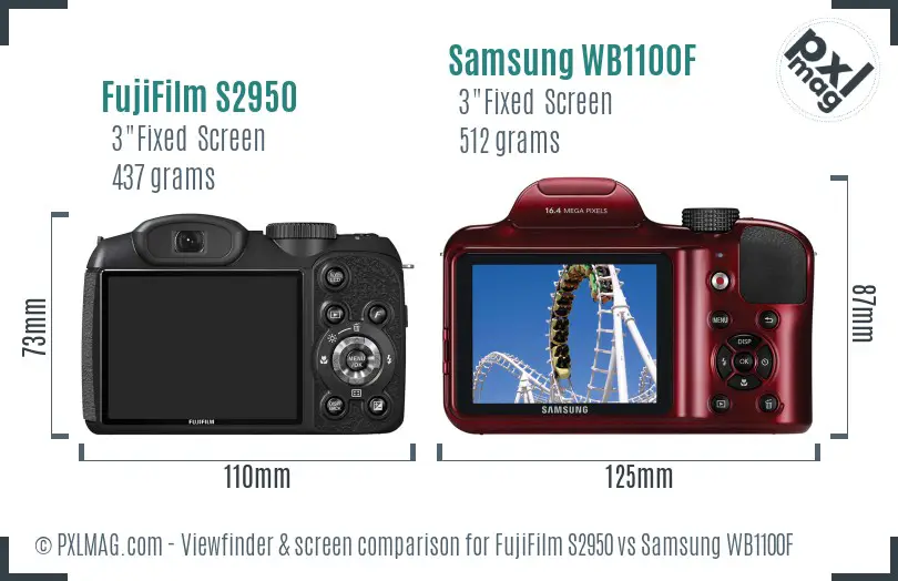 FujiFilm S2950 vs Samsung WB1100F Screen and Viewfinder comparison FujiFilm S2950 vs Samsung WB1100F Screen and Viewfinder comparison