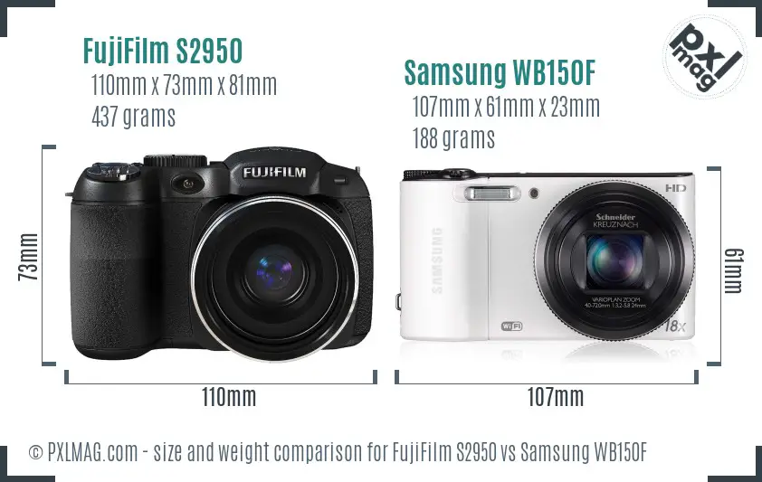 FujiFilm S2950 vs Samsung WB150F size comparison