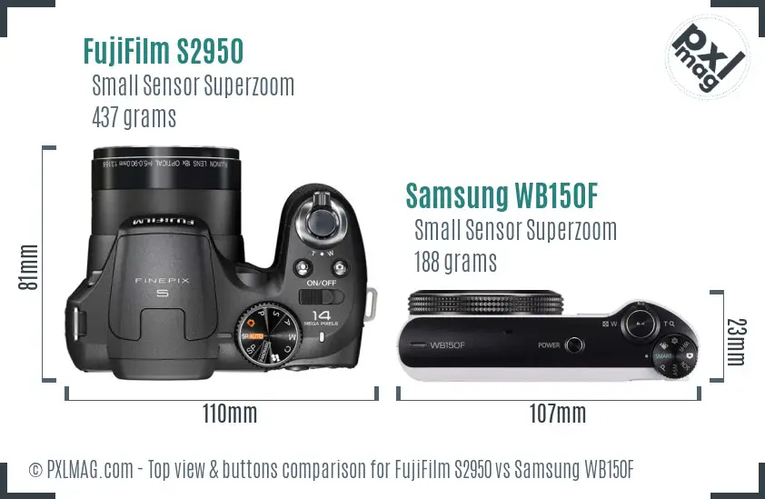 FujiFilm S2950 vs Samsung WB150F top view buttons comparison