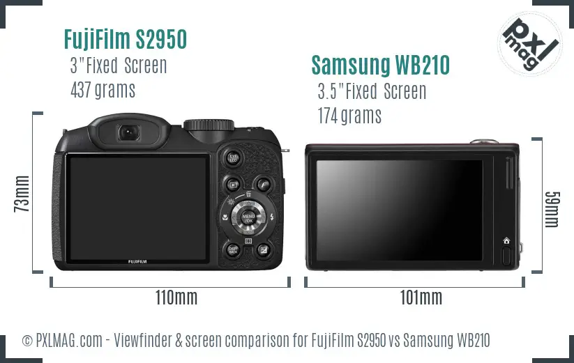 FujiFilm S2950 vs Samsung WB210 Screen and Viewfinder comparison