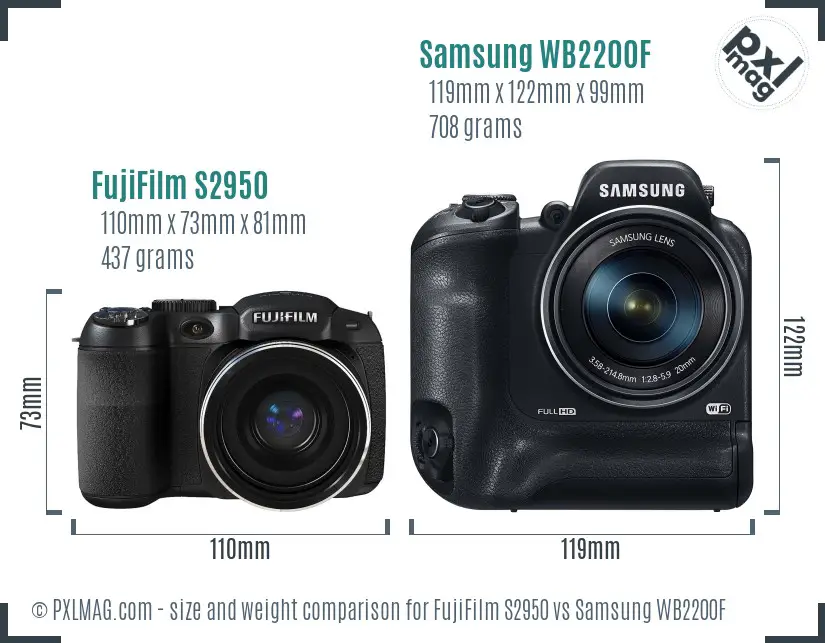 FujiFilm S2950 vs Samsung WB2200F size comparison