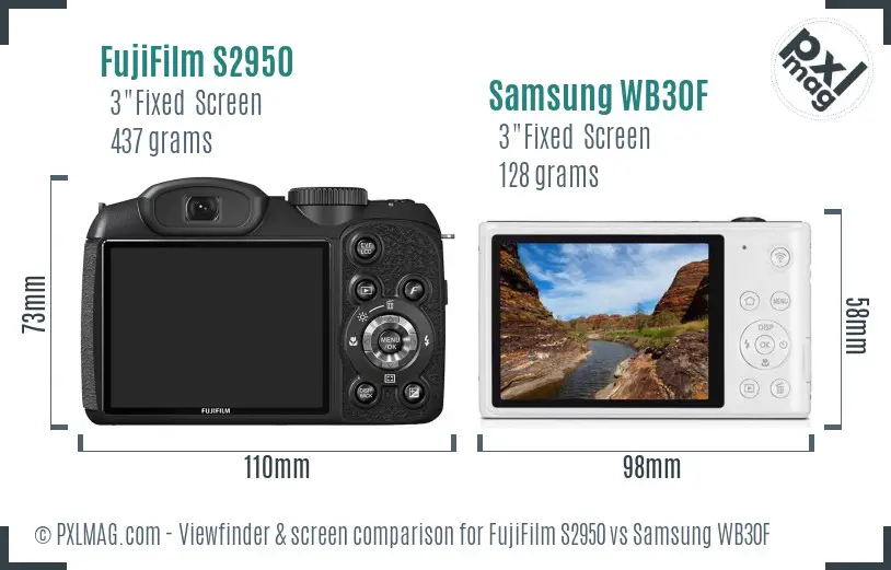 FujiFilm S2950 vs Samsung WB30F Screen and Viewfinder comparison