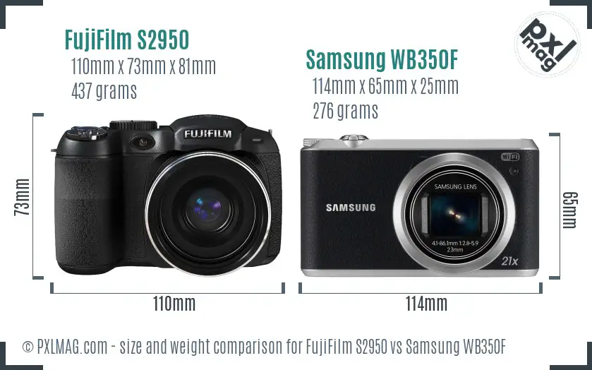 FujiFilm S2950 vs Samsung WB350F size comparison